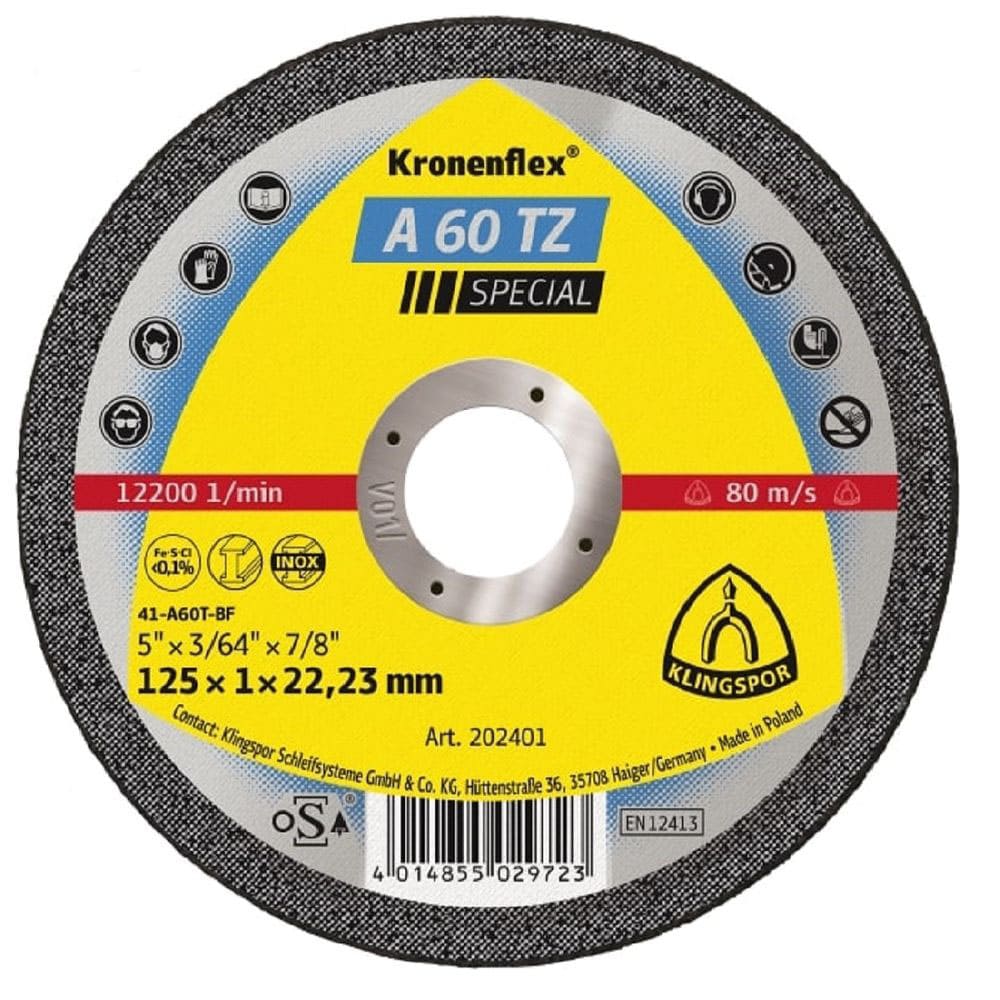 Klingspor - Disco Corte - Cod. 163002 - A60TZ - Special - 4 1/2&quot; x 3/64&quot; x 7/8&quot;