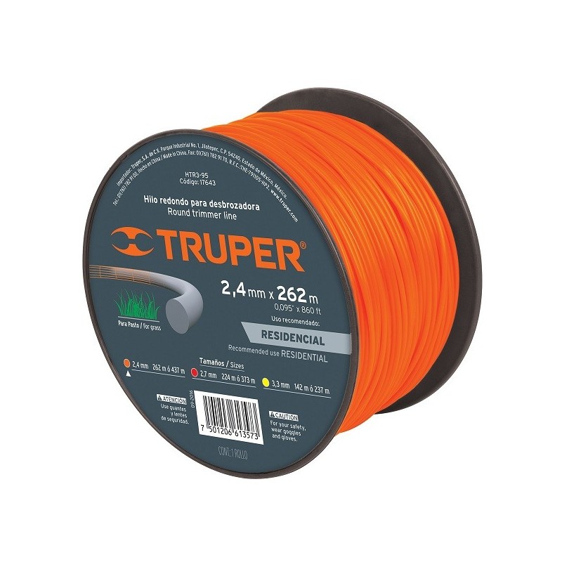 TRUPER - Hilo Redondo - Cod. 110957 - 2.4mm x 262m - 95&quot; Naranja
