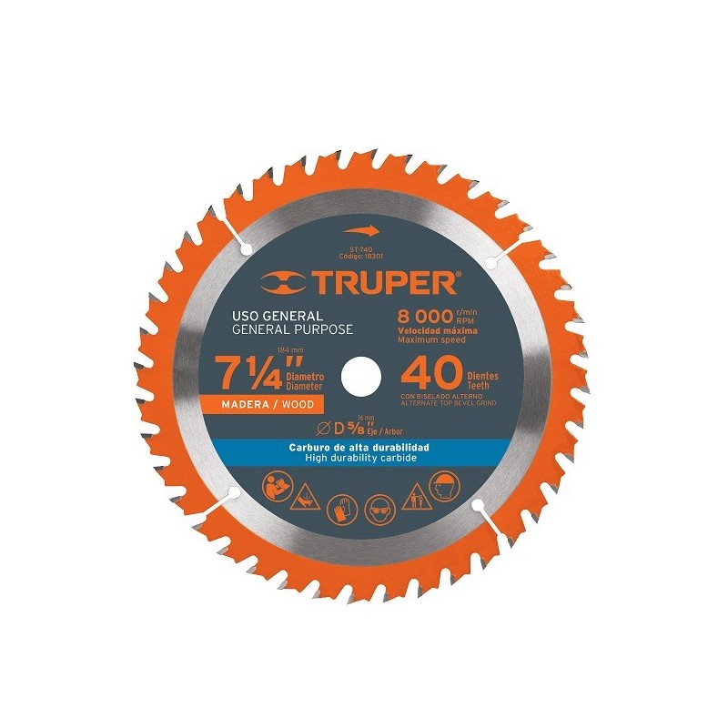 TRUPER - Sierra Circular - Cod. 200443 - 60 dts. - 7 1/4&quot; - 8000 rpm